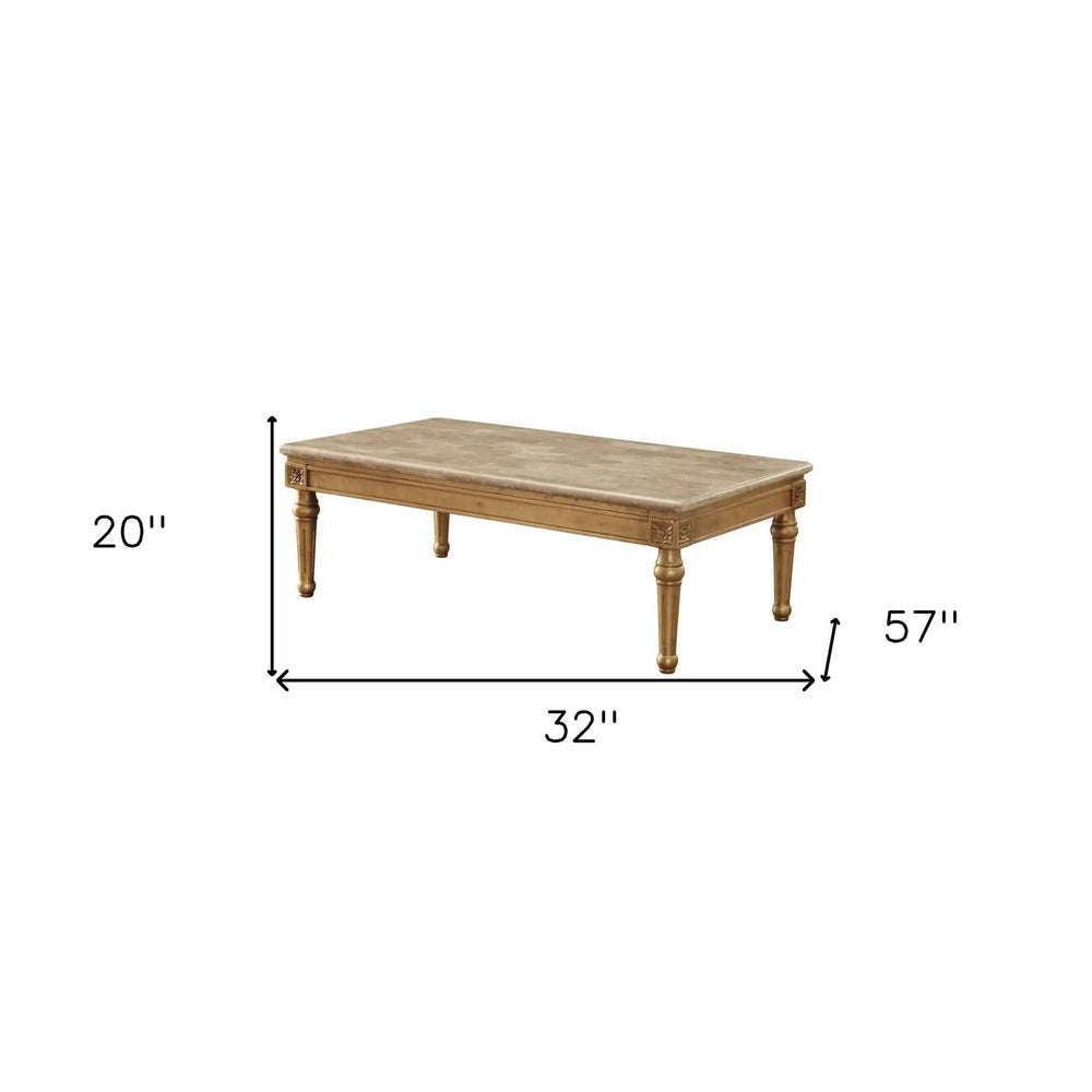 32" X 57" X 20" Marble Antique Gold Wood Coffee Table - Homeroots - Flyclothing LLC
