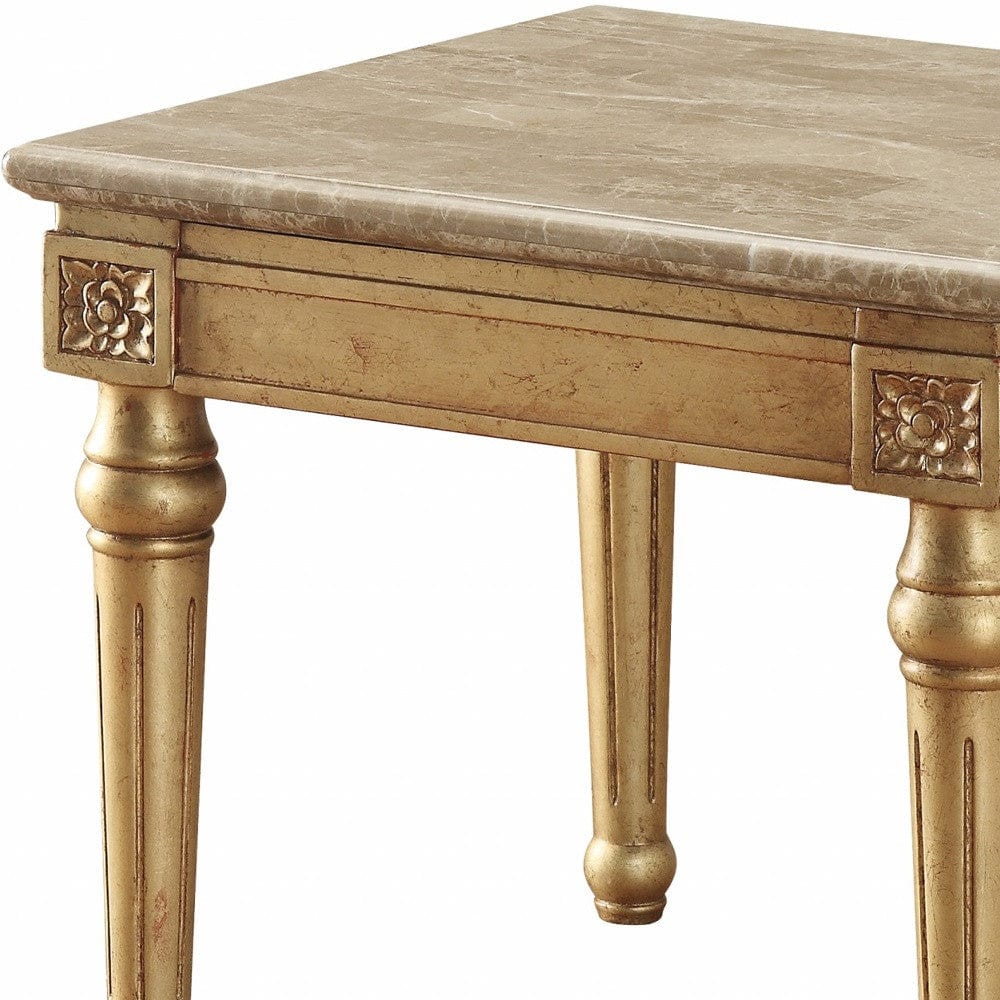 24" Antique Gold And White Faux Marble Square End Table - Homeroots - Flyclothing LLC