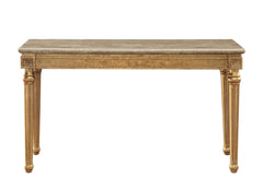 57" Brown and Gold Genuine Marble Console Table - Homeroots