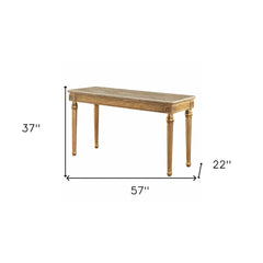 57" Brown and Gold Genuine Marble Console Table - Homeroots