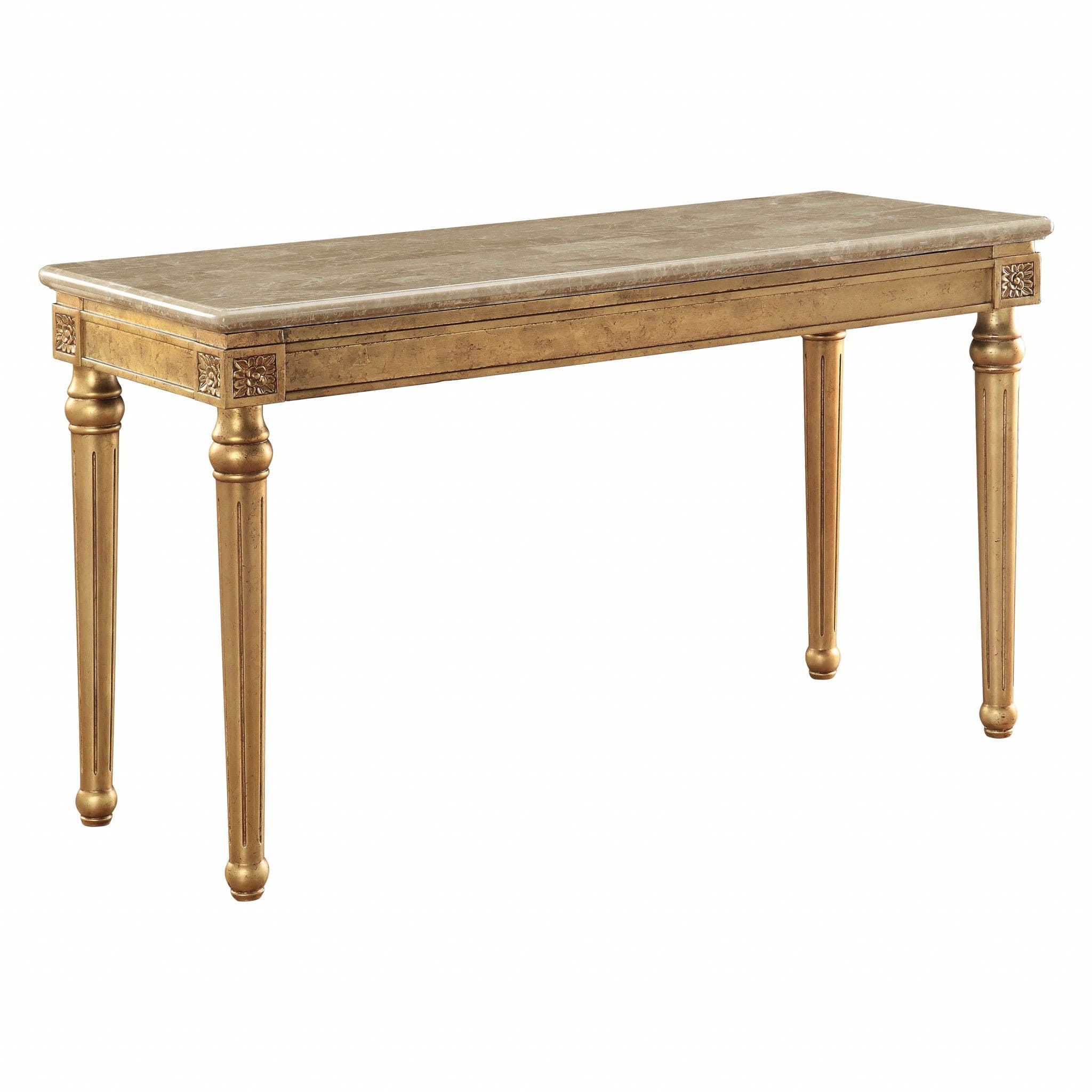 57" Brown and Gold Genuine Marble Console Table - Homeroots