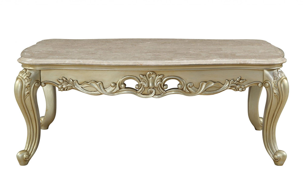 32" Genuine Marble And Solid Wood Coffee Table - Homeroots