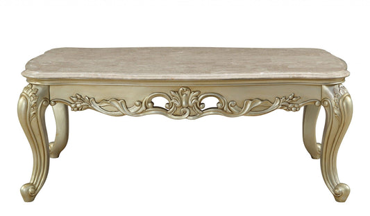 32" Genuine Marble And Solid Wood Coffee Table - Homeroots