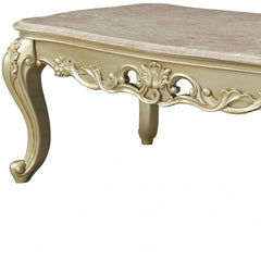 32" Genuine Marble And Solid Wood Coffee Table - Homeroots