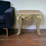 24" Antiqued White Faux Marble Square End Table - Homeroots