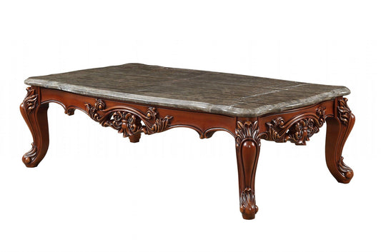 63" Marble Walnut Wood Coffee Table - Homeroots