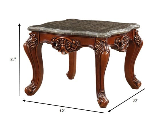 25" Walnut Faux Marble Square End Table - Homeroots - Flyclothing LLC