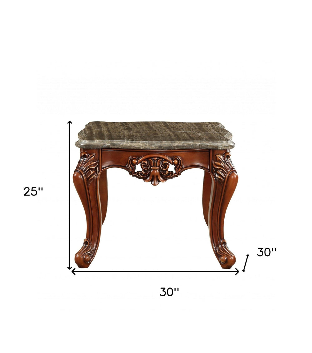 25" Walnut Faux Marble Square End Table - Homeroots - Flyclothing LLC