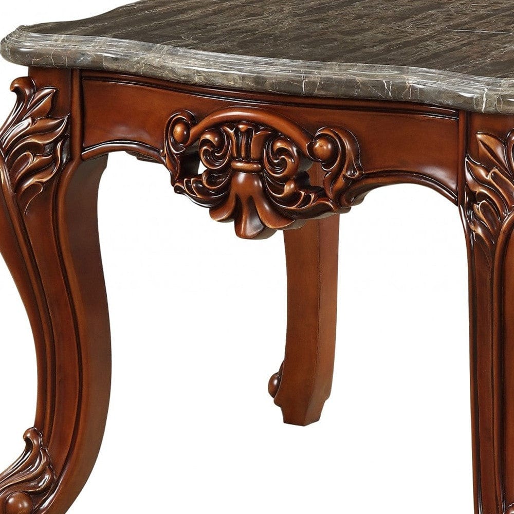 25" Walnut Faux Marble Square End Table - Homeroots - Flyclothing LLC