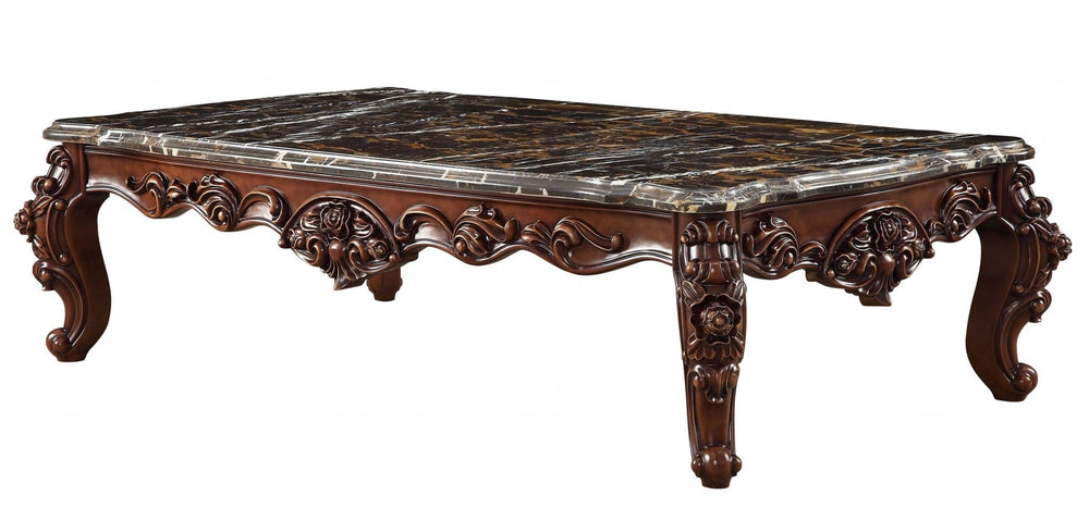 40" Dark Brown And Merlot Genuine Marble Rectangular Coffee Table - Homeroots