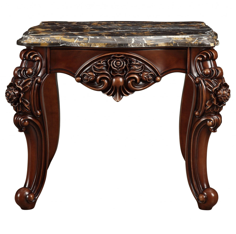 25" Walnut And Brown Faux Marble Square End Table - Homeroots - Flyclothing LLC