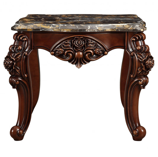 25" Walnut And Brown Faux Marble Square End Table - Homeroots