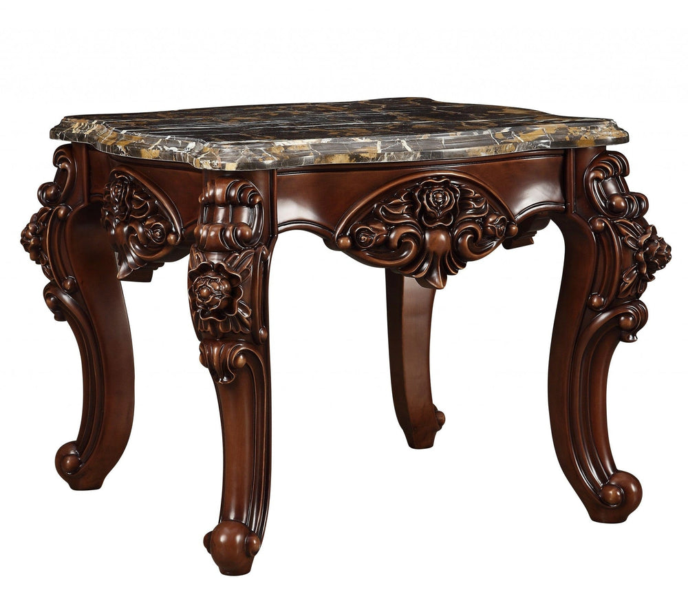 25" Walnut And Brown Faux Marble Square End Table - Homeroots - Flyclothing LLC