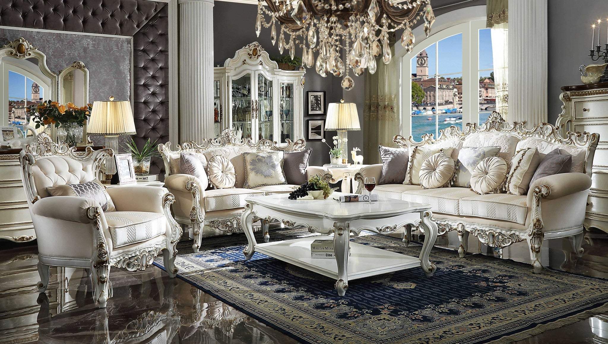 36" X 55" X 20" Antique Pearl Wood Poly-Resin Coffee Table - Homeroots - Flyclothing LLC