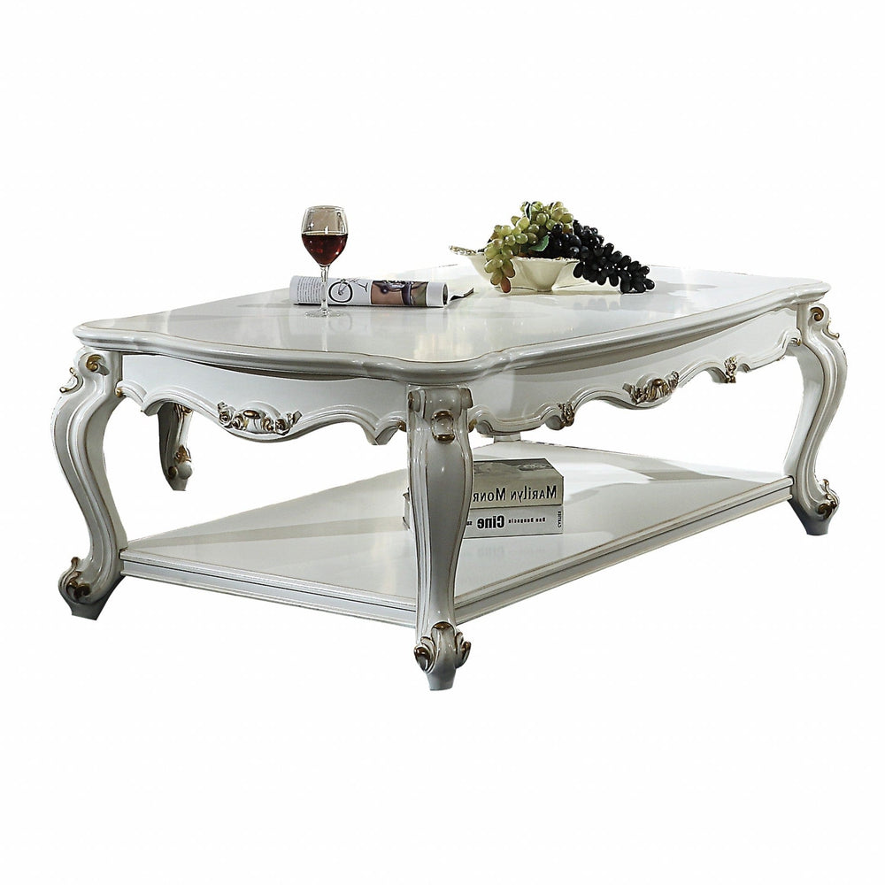 36" X 55" X 20" Antique Pearl Wood Poly-Resin Coffee Table - Homeroots