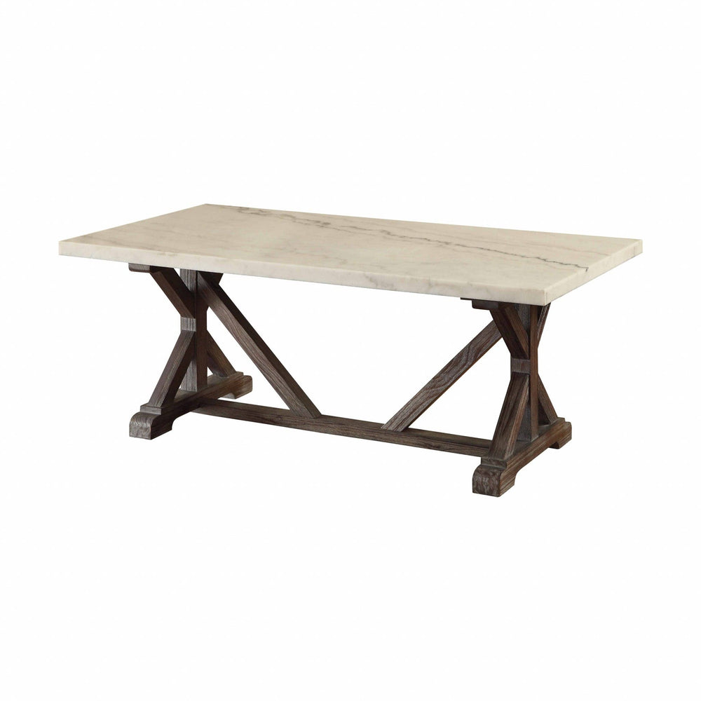 26" Brown And White Faux Marble And Solid Wood Rectangular Coffee Table - Homeroots