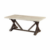 26" Brown And White Faux Marble And Solid Wood Rectangular Coffee Table - Homeroots