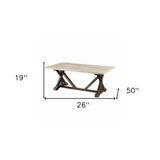 26" Brown And White Faux Marble And Solid Wood Rectangular Coffee Table - Homeroots