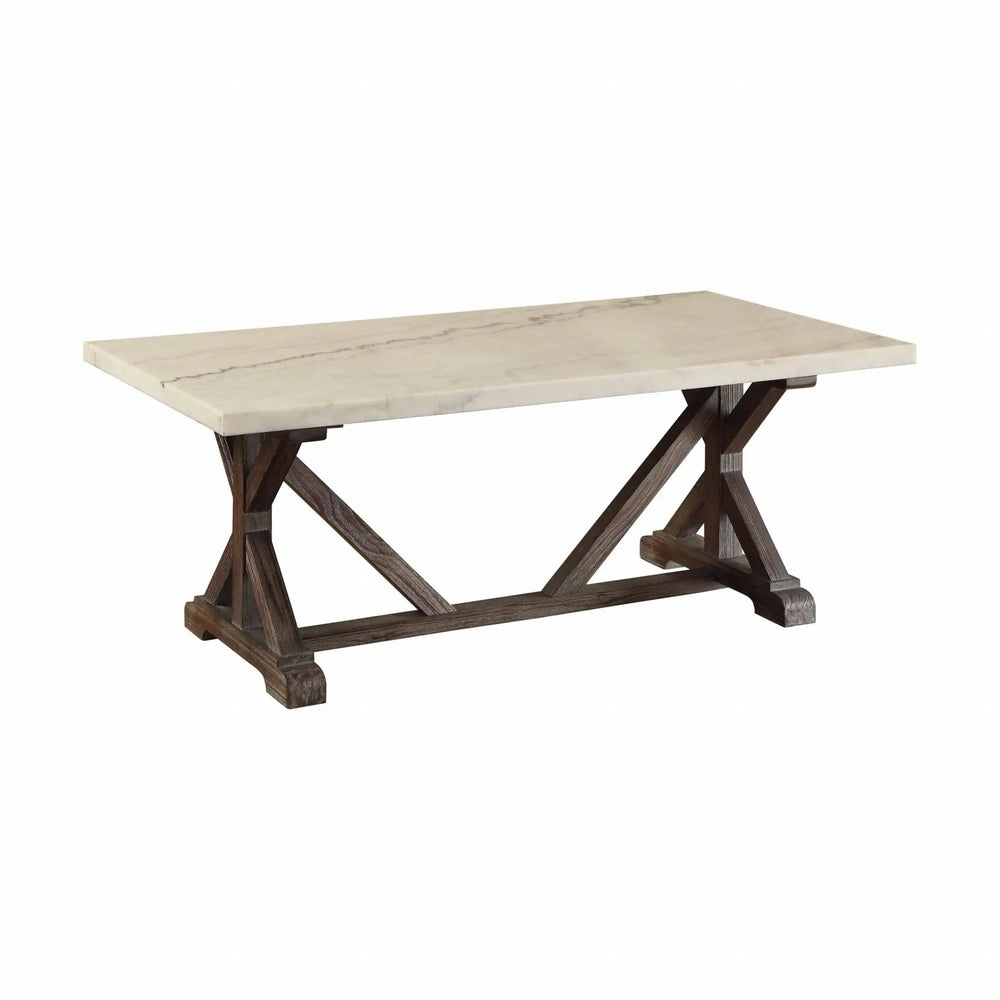 26" Brown And White Faux Marble And Solid Wood Rectangular Coffee Table - Homeroots - Flyclothing LLC