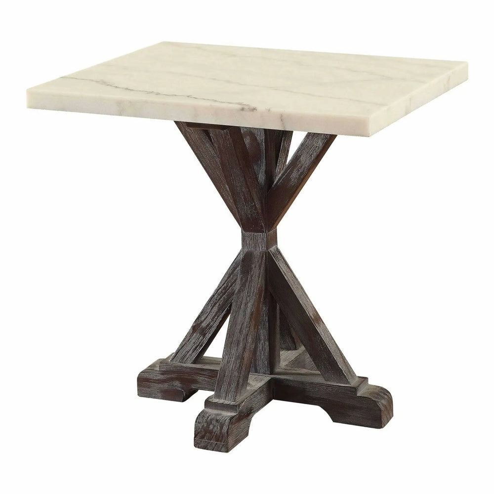 24" Espresso And White Faux Marble Square End Table - Homeroots