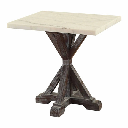 24" Espresso And White Faux Marble Square End Table - Homeroots