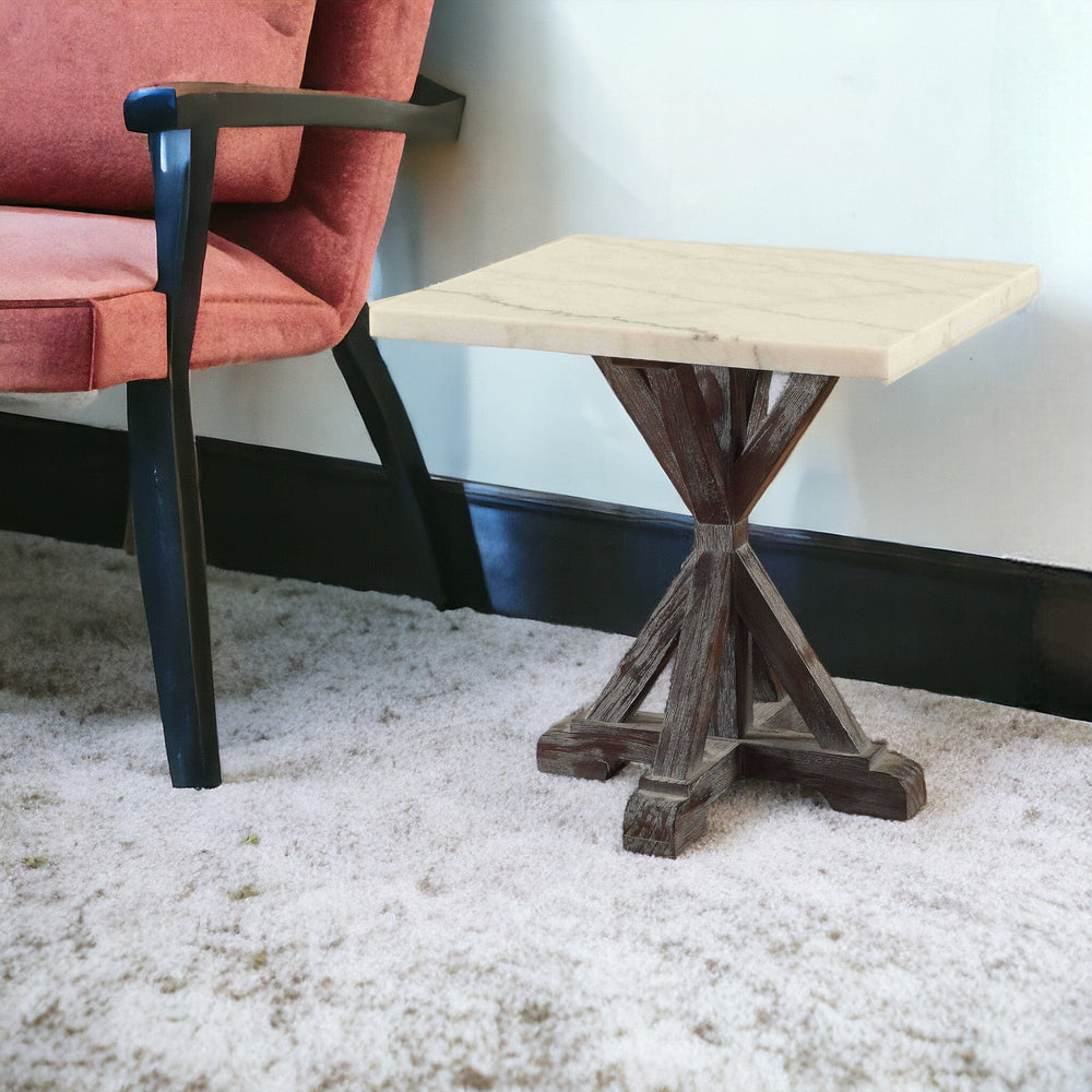 24" Espresso And White Faux Marble Square End Table - Homeroots - Flyclothing LLC