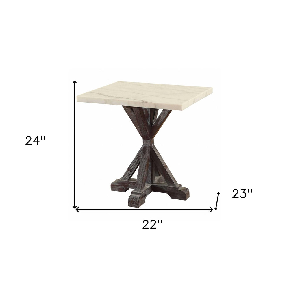 24" Espresso And White Faux Marble Square End Table - Homeroots - Flyclothing LLC