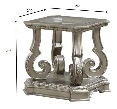 26" Silver And Clear Glass And Wood End Table With Shelf - Homeroots