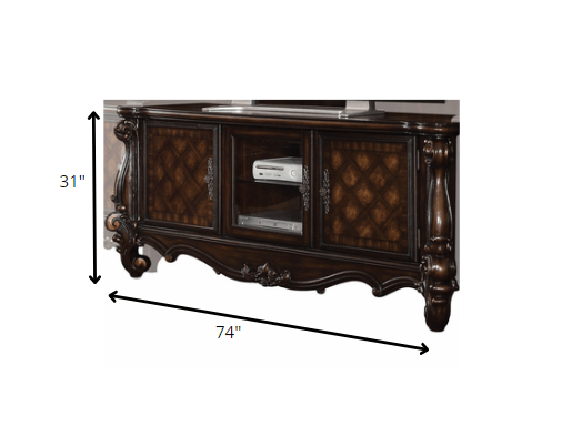 21" X 74" X 31" Cherry Oak Wood Poly Resin Glass Tv Console - Homeroots
