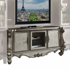 74" Platinum Solid Wood Cabinet Enclosed Storage TV Stand - Homeroots