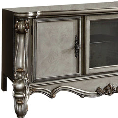 74" Platinum Solid Wood Cabinet Enclosed Storage TV Stand - Homeroots