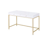 47" White and Gold Computer Desk With Two Drawers - Homeroots