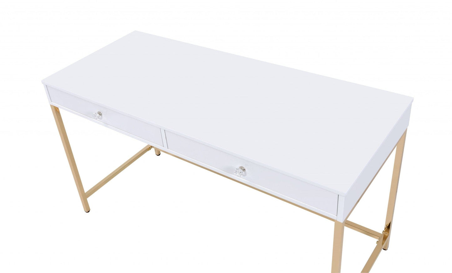 47" White and Gold Computer Desk With Two Drawers - Homeroots - Flyclothing LLC
