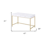 47" White and Gold Computer Desk With Two Drawers - Homeroots - Flyclothing LLC