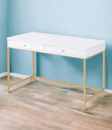 47" White and Gold Computer Desk With Two Drawers - Homeroots - Flyclothing LLC