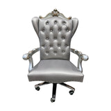 Gray Faux Leather Tufted Seat Swivel Adjustable Executive Chair Leather Back