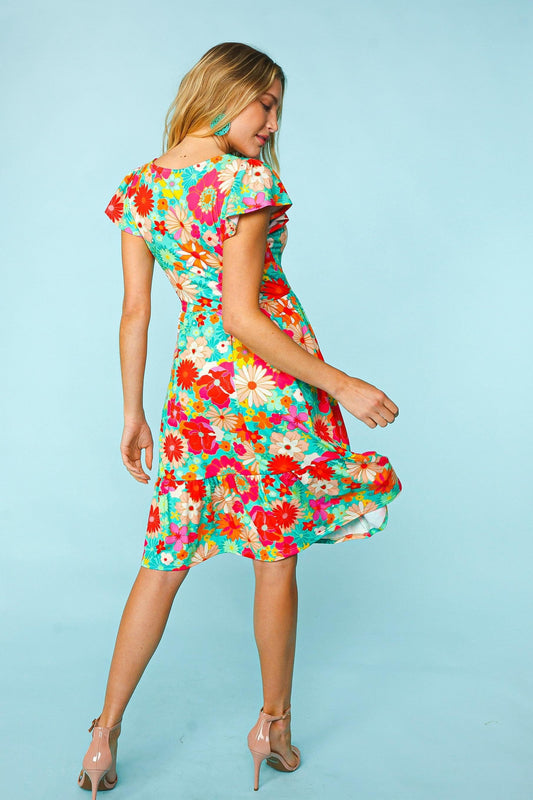 Haptics Floral Square Neck Short Sleeve Dress - Trendsi
