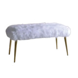 18" White and Gold Upholstered Faux Fur Bench - Homeroots - Flyclothing LLC