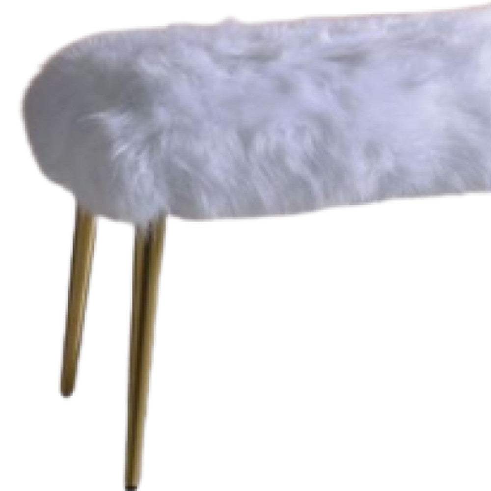 18" White and Gold Upholstered Faux Fur Bench - Homeroots - Flyclothing LLC