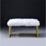 18" White and Gold Upholstered Faux Fur Bench - Homeroots - Flyclothing LLC
