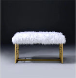18" White and Gold Upholstered Faux Fur Bench - Homeroots
