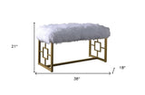 18" White and Gold Upholstered Faux Fur Bench - Homeroots