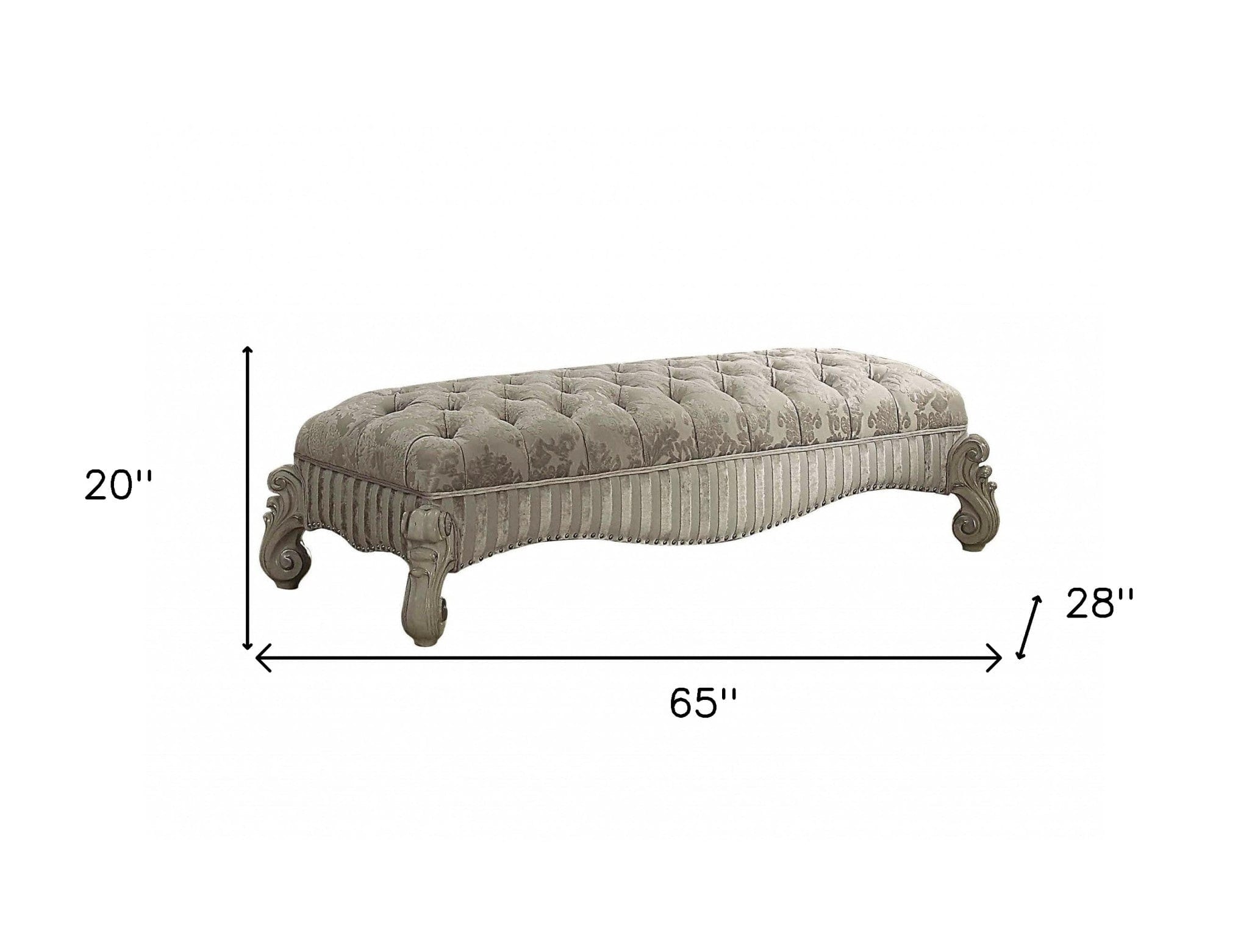 28" X 65" X 20" Ivory Fabric Bone White Upholstery Poly Resin Bench - Homeroots - Flyclothing LLC