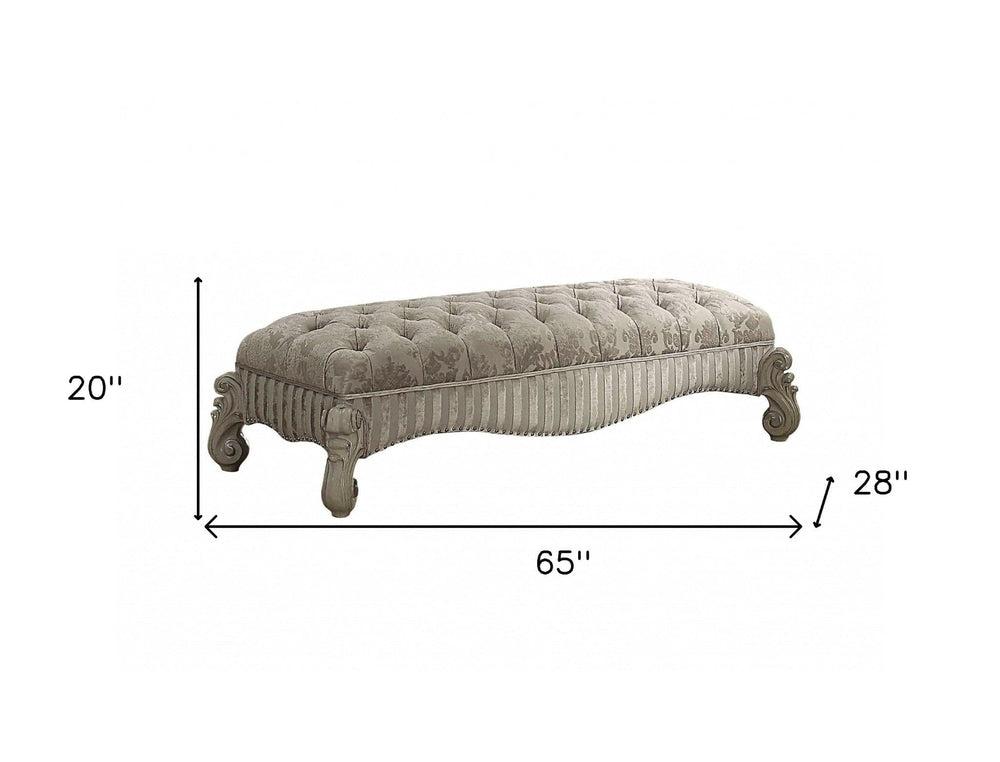 28" X 65" X 20" Ivory Fabric Bone White Upholstery Poly Resin Bench - Homeroots