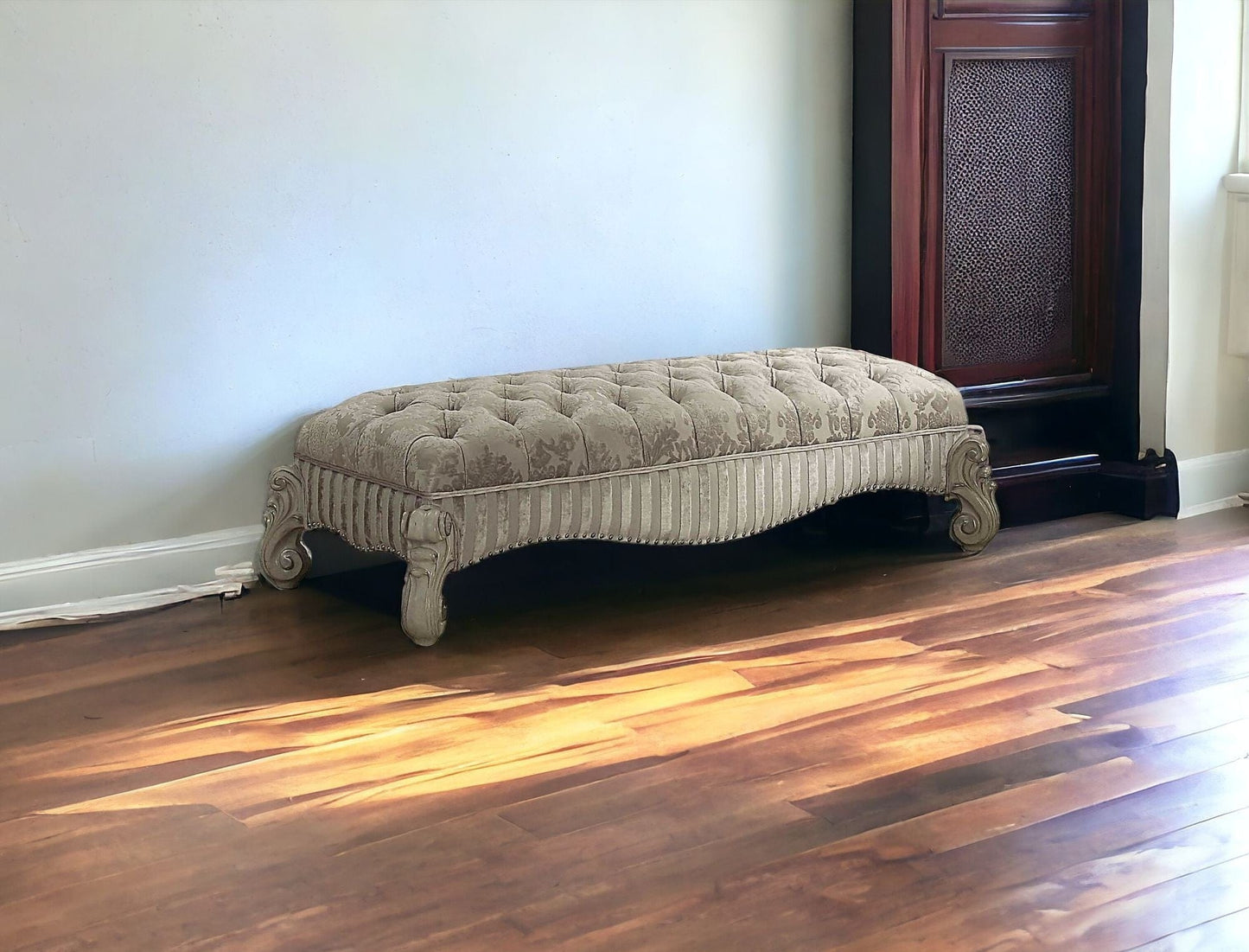 28" X 65" X 20" Ivory Fabric Bone White Upholstery Poly Resin Bench - Homeroots - Flyclothing LLC