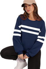 Lovelet Striped Round Neck Dropped Shoulder Sweatshirt - Trendsi