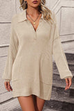 Collared Neck Long Sleeve Sweater Dress with Pockets - Trendsi - Flyclothing LLC