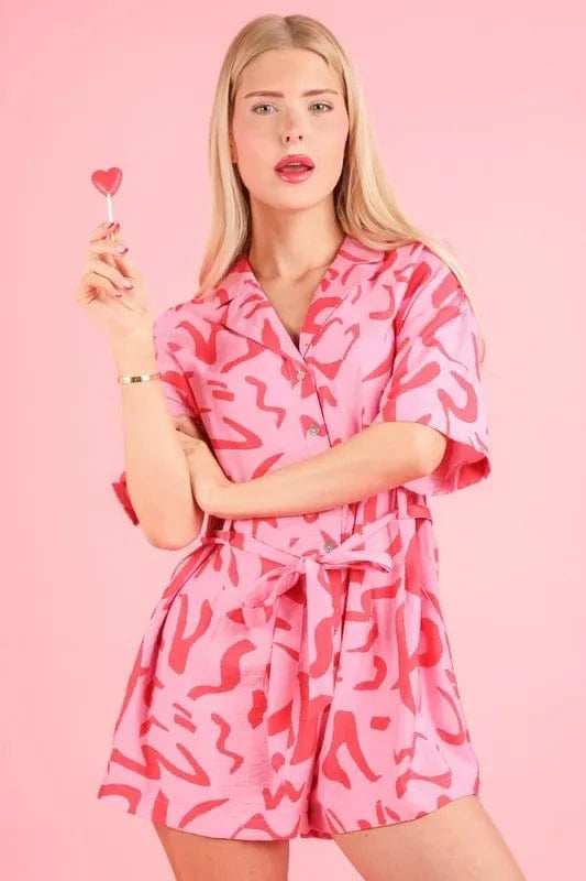 VERY J Oversized Printed Button Down Resort Romper - Trendsi - Flyclothing LLC