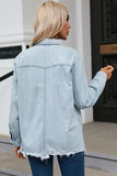 Flap Pocket Raw Hem Denim Jacket - Trendsi - Flyclothing LLC