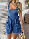 Devine Flower Wide Strap Overalls with Pockets